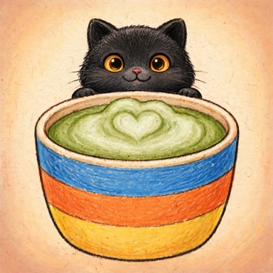 Matcha Cat app icon: a black cat peeking over a cup of matcha
